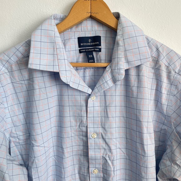 Buttoned Down Tailored Blue Orange Checkered Button Down Dress Shirt Size XXL - Picture 6 of 7